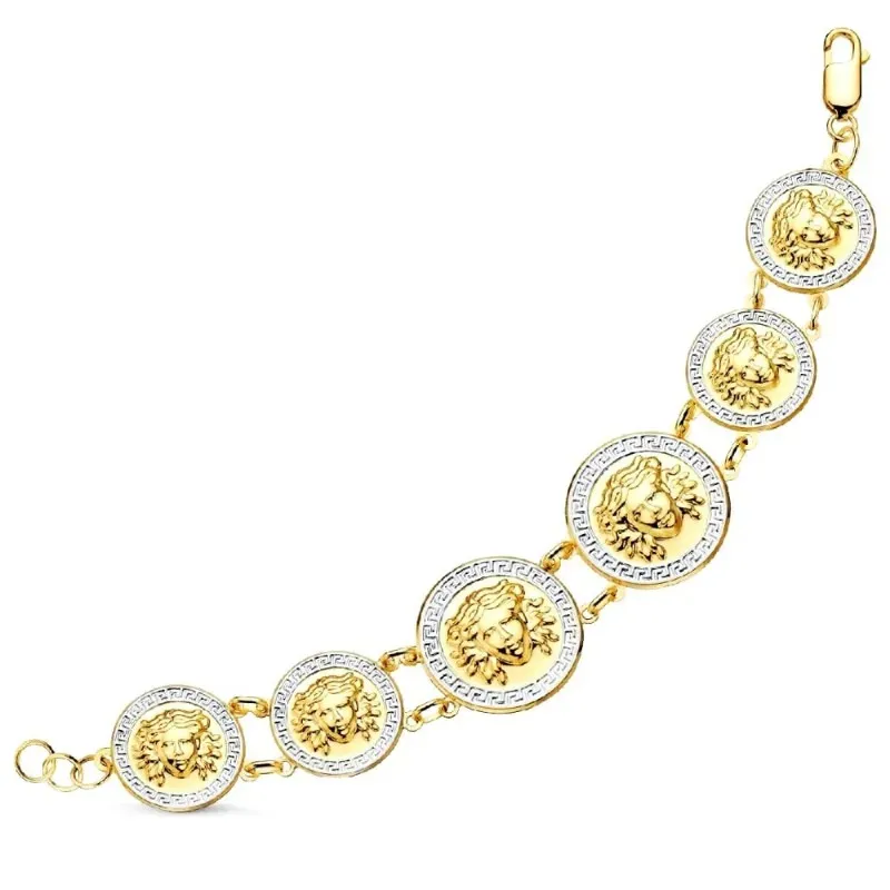 Pulsera oro bicolor 18k mujer medusa centro detalle greca borde mosqu