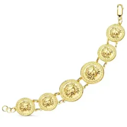 Pulsera oro 18k mujer 20.5 cm. medusas centro 25 mm. borde greca comb