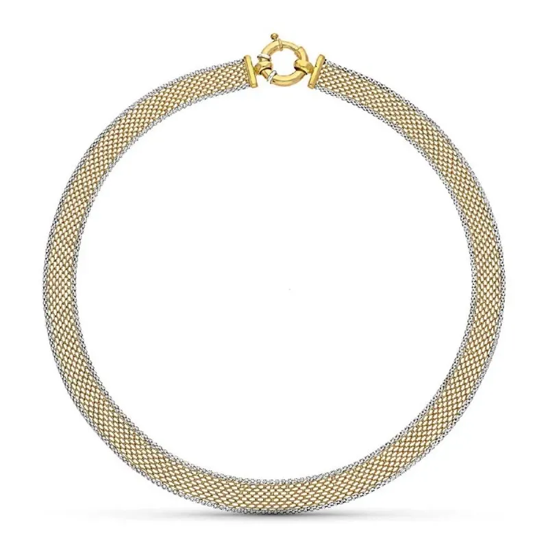 Gargantilla oro bicolor 18k mujer 43 cm. malla cierre timón