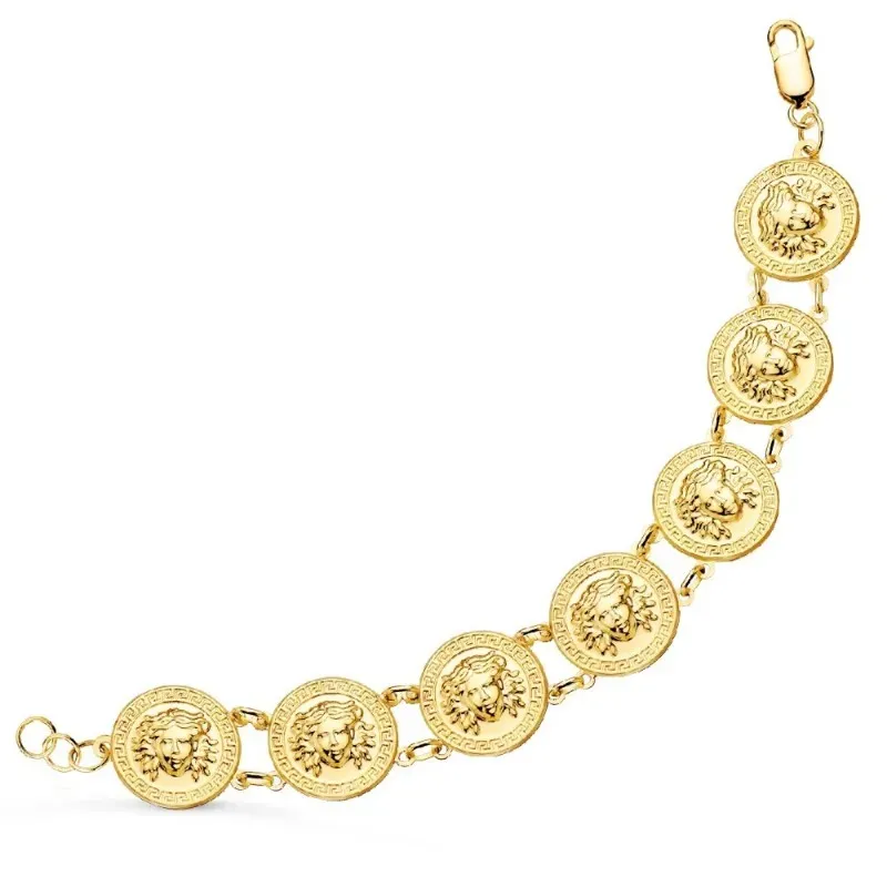 Pulsera oro 18k mujer 21.5 cm. medusas círculos 20 mm. borde detalle