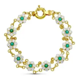 Pulsera oro 18k mujer cuajos circonitas formas flores combinadas colo