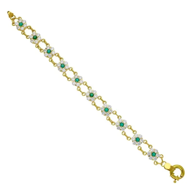 Pulsera oro 18k mujer cuajos circonitas formas flores combinadas colo