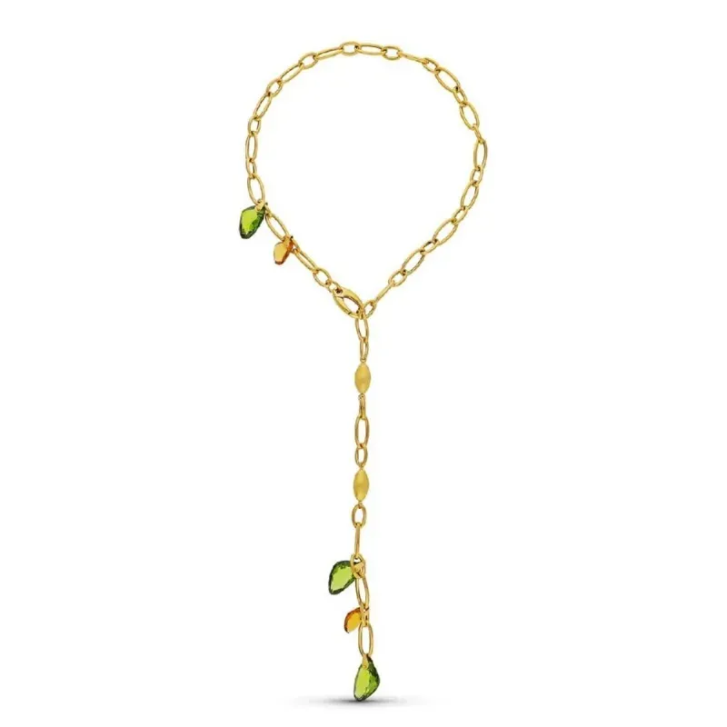 Gargantilla oro 18k mujer cadena combinada piedras color