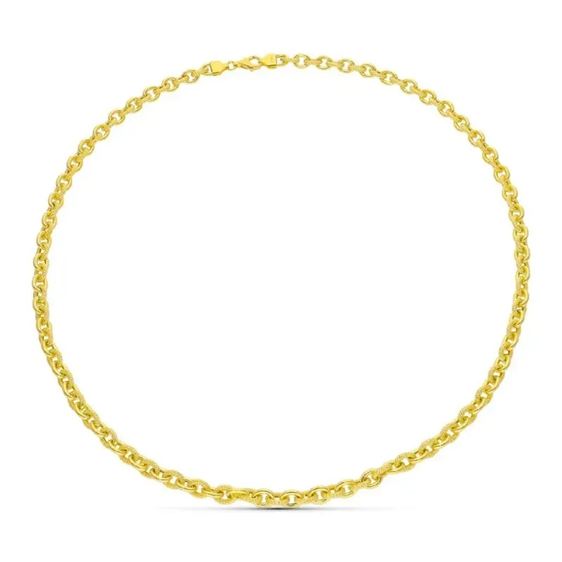 Gargantilla oro 18k mujer 52 cm. eslabones enlazados lisos combinados