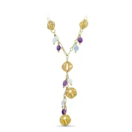 Gargantilla oro 18k mujer eslabones combinados flores colgantes detal