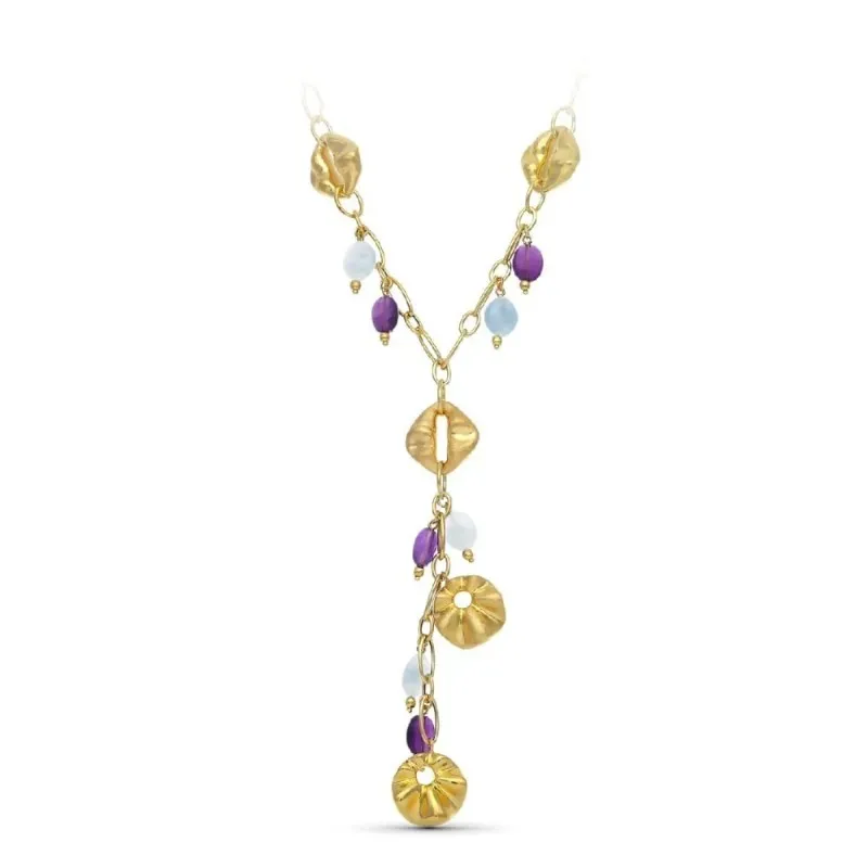 Gargantilla oro 18k mujer eslabones combinados flores colgantes detal