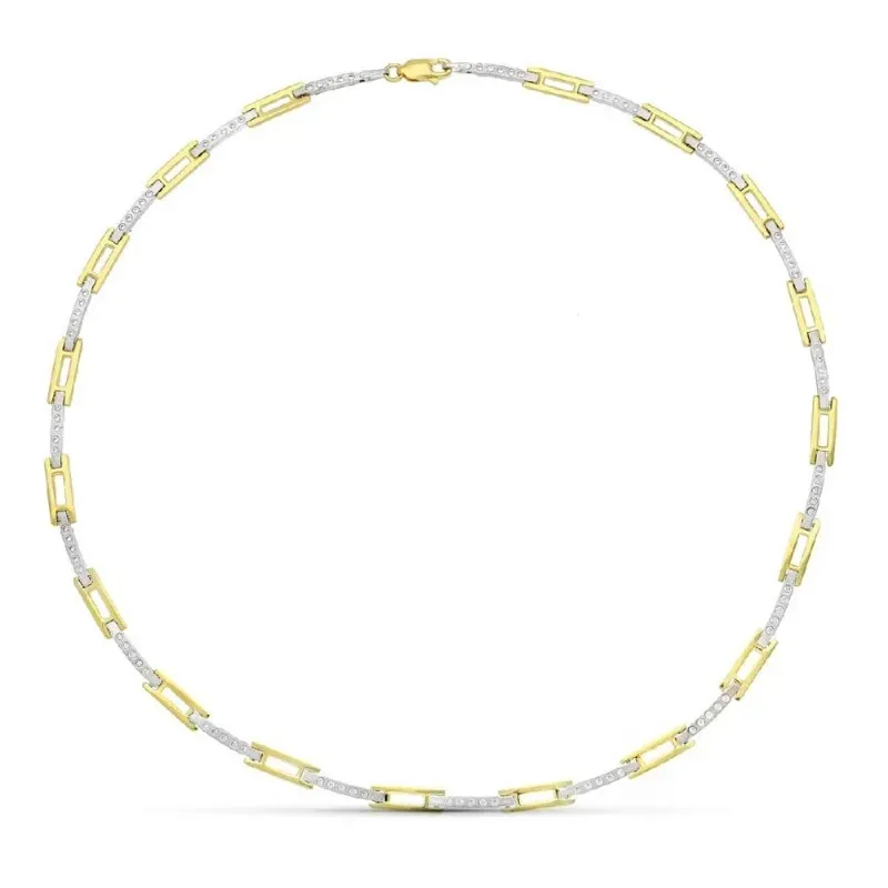 Gargantilla oro bicolor 18k mujer barras circonitas combinadas formas