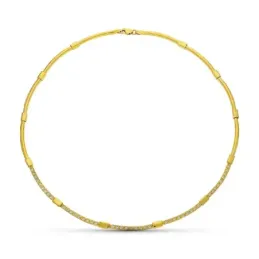 Gargantilla oro 18k mujer eslabones circonitas combinados lisos tubos