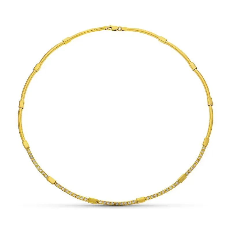 Gargantilla oro 18k mujer eslabones circonitas combinados lisos tubos