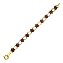 Pulsera oro 18k mujer cuajos granates forma flores cierre timón