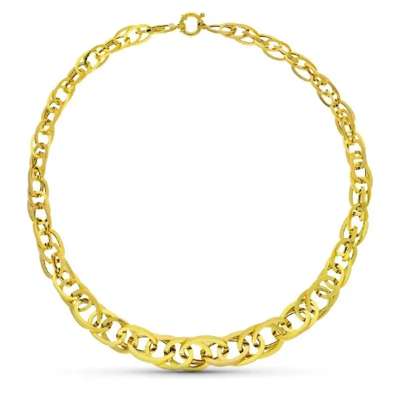 Gargantilla oro 18k mujer 45 cm. eslabones enlazados combinados cierr