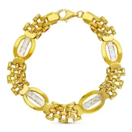 Pulsera oro 18k mujer panter combinada circonitas barras horizontales