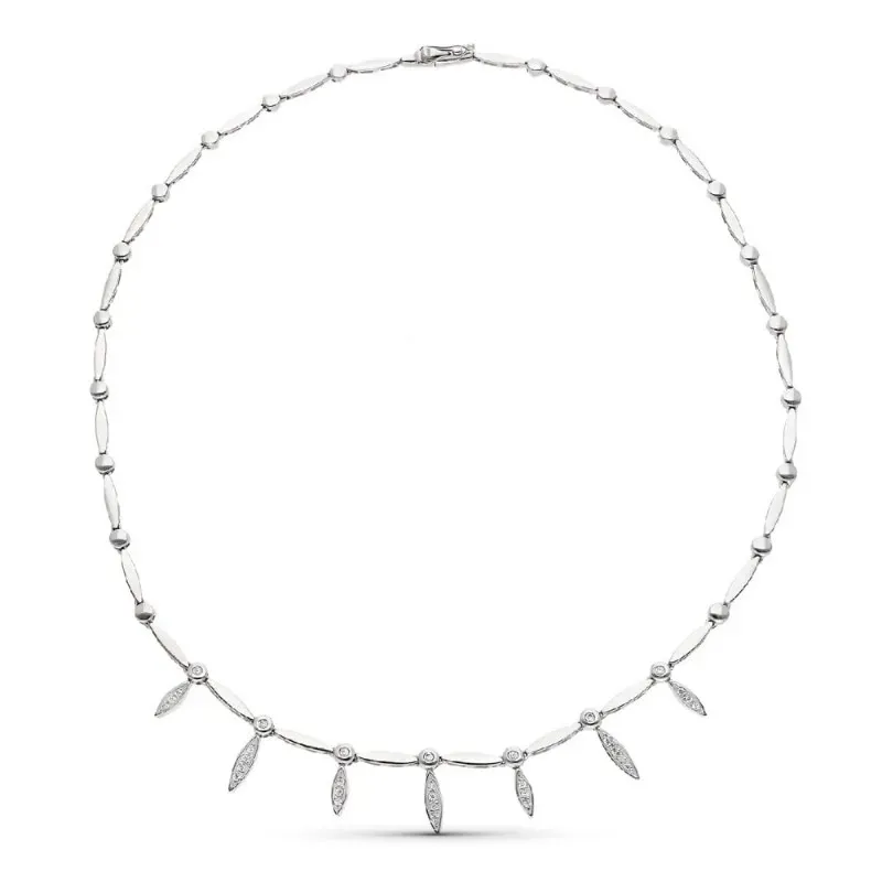 Gargantilla oro blanco 18k mujer eslabones ovalados combinados circon