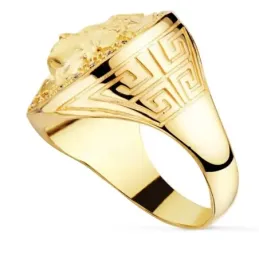 Sello oro 18k hombre medusa centro cabeza redonda 19 mm.borde circoni