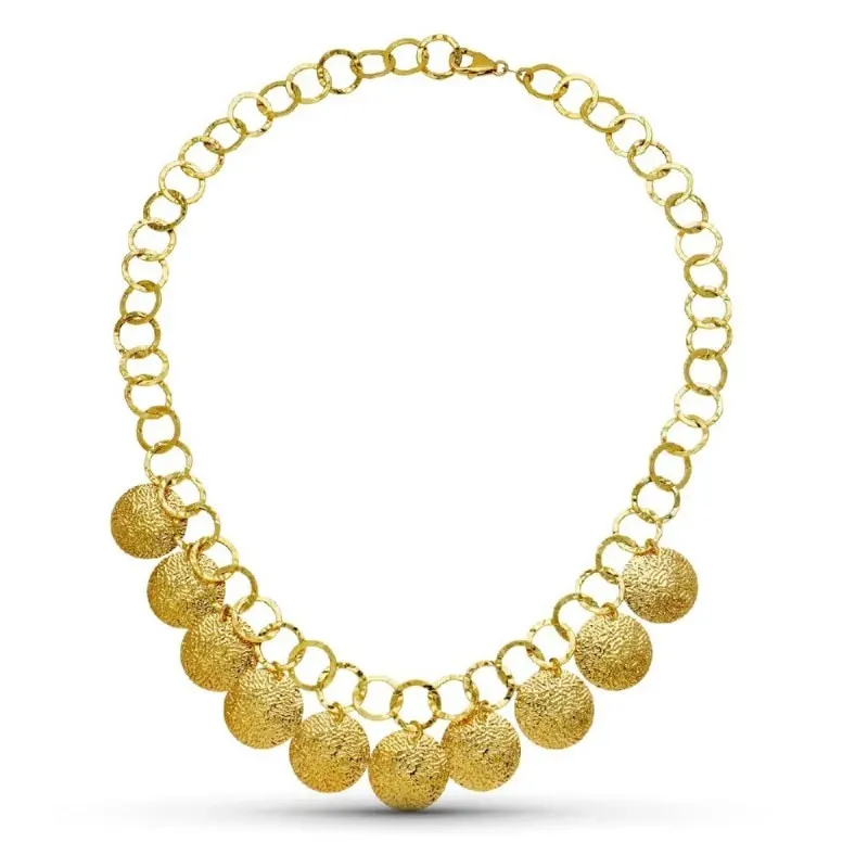 Gargantilla oro 18k mujer eslabones redondos enlazados colgantes círc