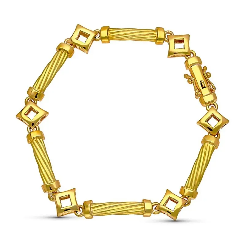 Pulsera oro 18k mujer eslabones formas columnas combinadas rombos cal