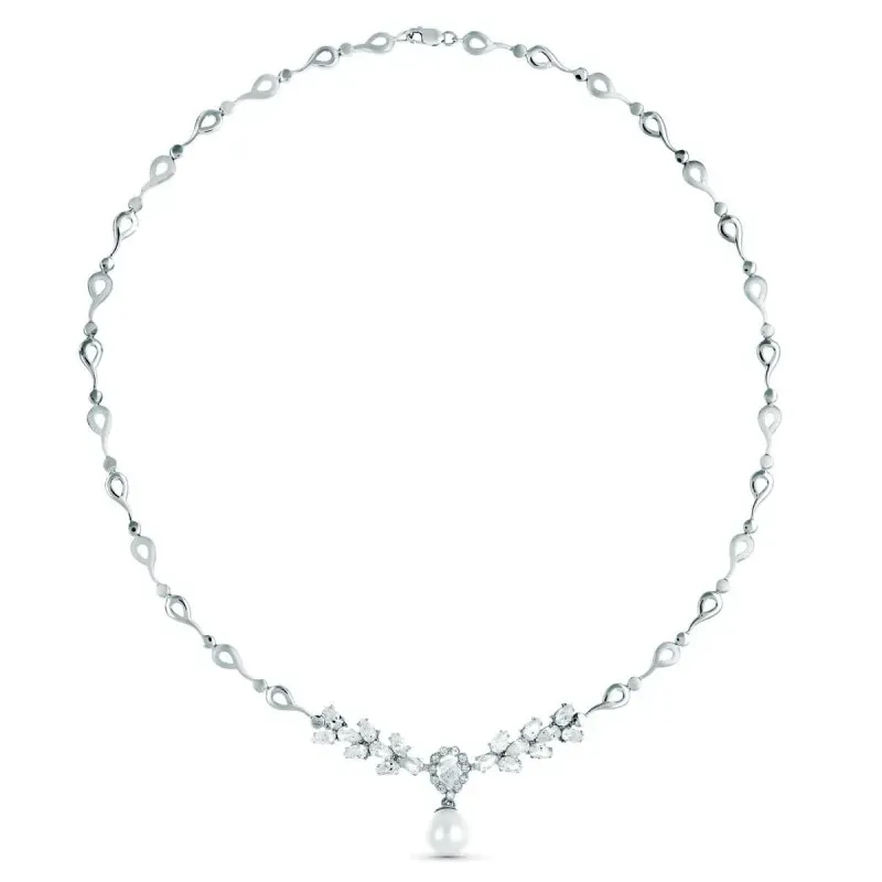 Gargantilla oro blanco 18k mujer 45 cm. perla cultivada 10 mm. circon