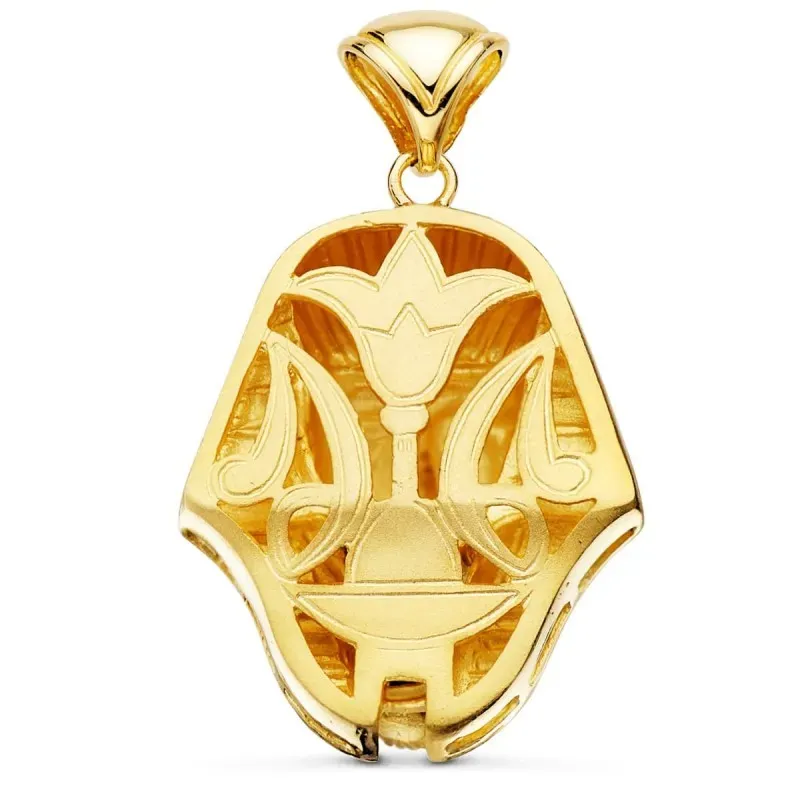 Colgante oro bicilor 18k unisex 32 mm. Tutankamon brillo detalles rea