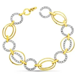 Pulsera oro bicolor 18k mujer eslabones redondos circonitas combinado