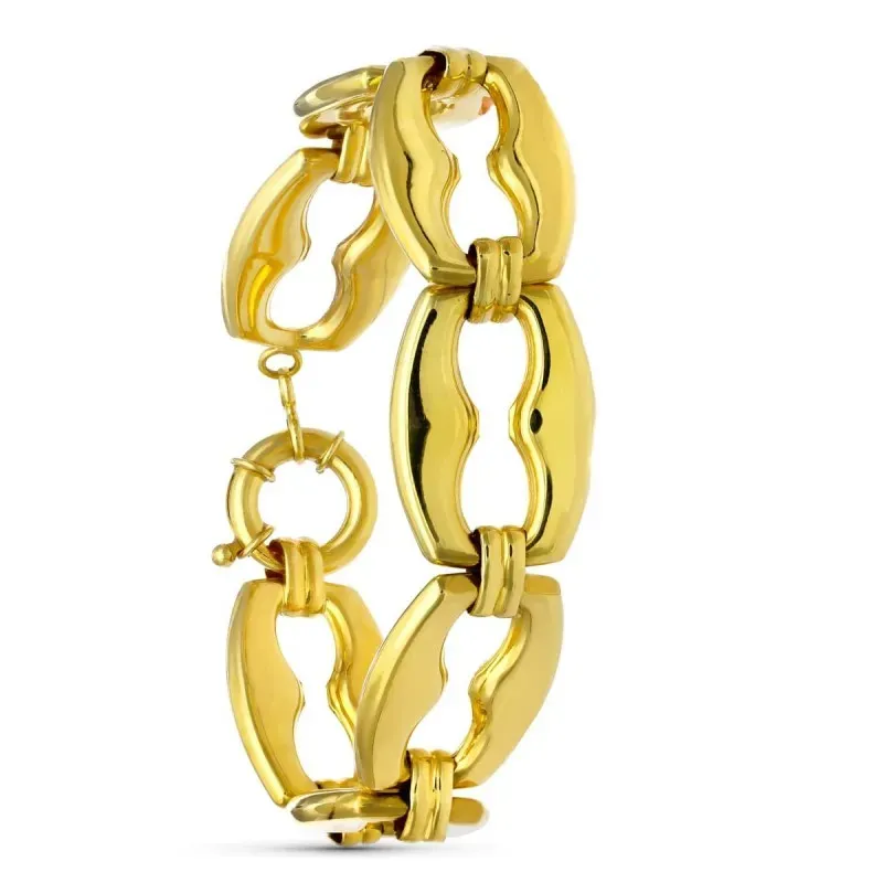 Pulsera oro 18k mujer hueca eslabones grandes formas calados cierre t