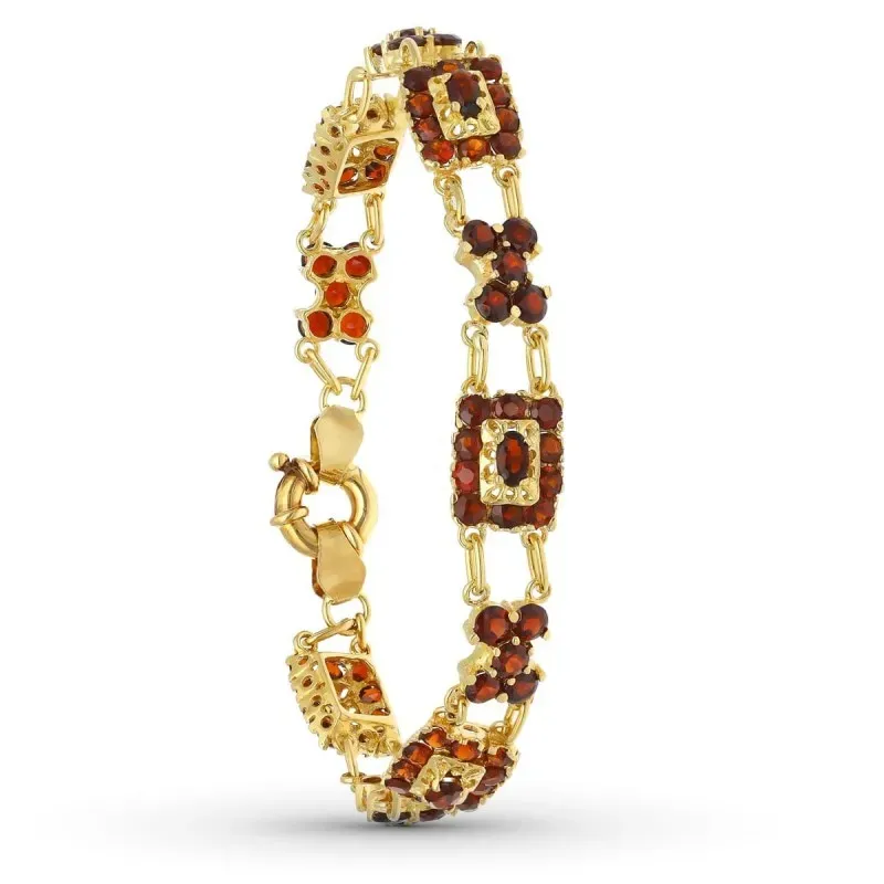 Pulsera oro 18k mujer piedras granates combinadas formas cierre timón