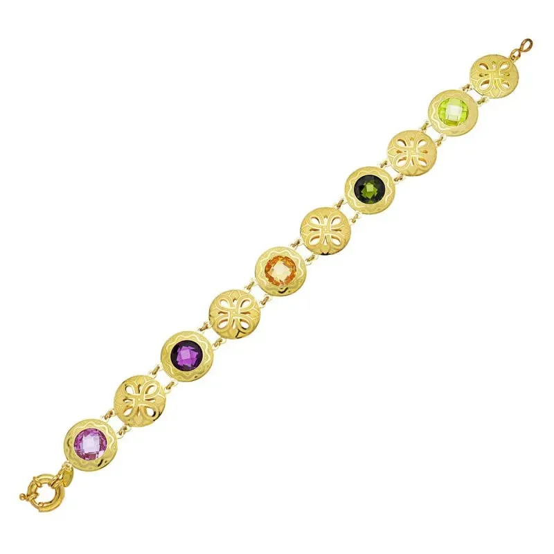 Pulsera oro 18k mujer eslabones redondos detalles láser combinados pi
