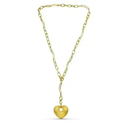 Gargantilla oro 18k mujer eslabones combinados colgante largo corazón