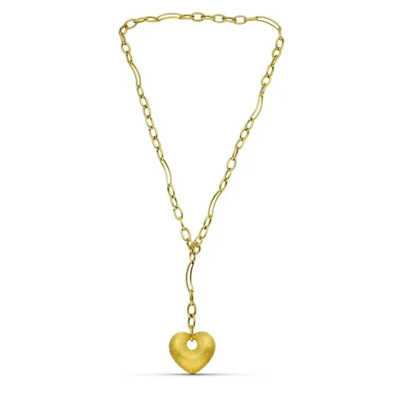 Gargantilla oro 18k mujer eslabones combinados colgante largo corazón