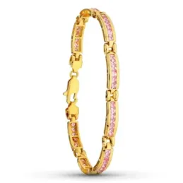 Pulsera oro 18k mujer barras horizontales combinadas circonitas color