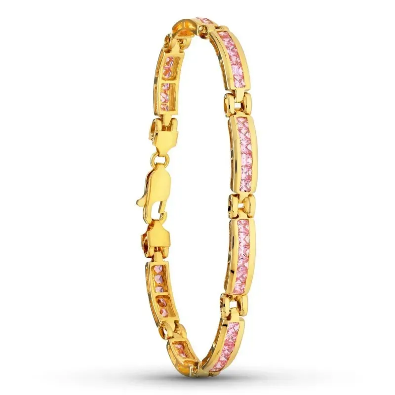 Pulsera oro 18k mujer barras horizontales combinadas circonitas color