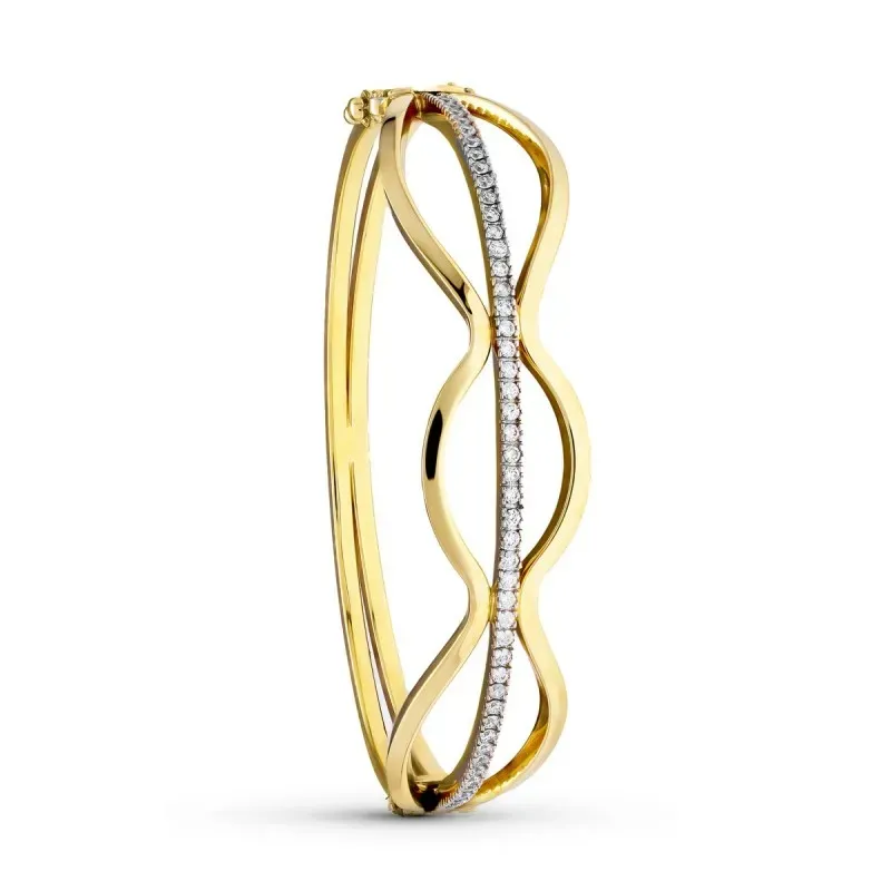 Pulsera rígida oro bicolor 18k mujer formas onduladas combinadas barr