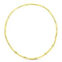 Gargantilla oro 18k mujer tramos lisos combinados tallados flores cir
