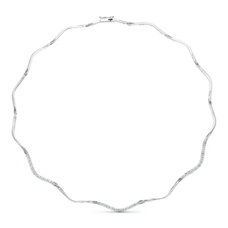 Gargantilla oro blanco 18k mujer formas onduladas circonitas combinad