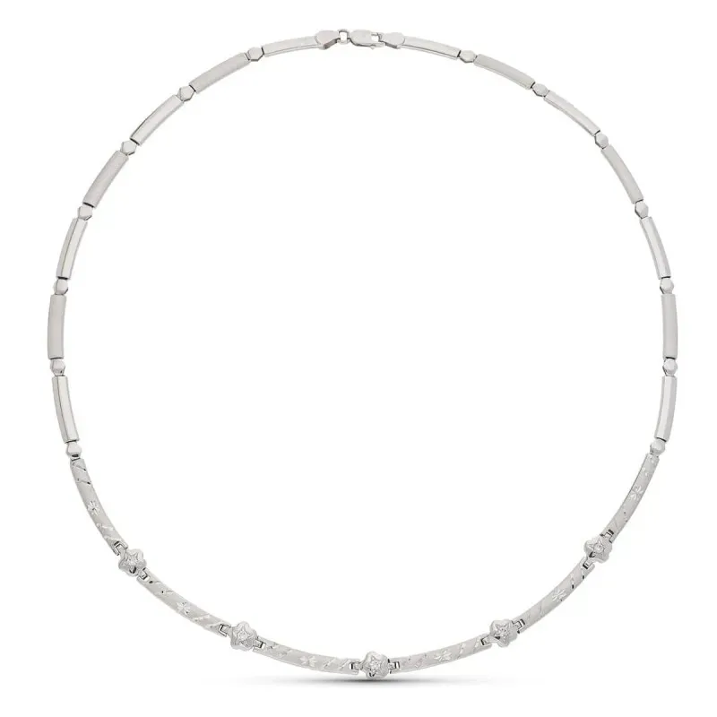 Gargantilla oro blanco 18k mujer tramos lisos combinados tallados flo