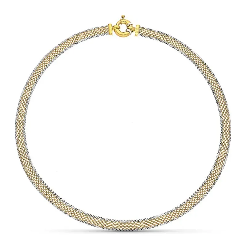 Gargantilla oro bicolor 18k mujer 43 cm. cadena malla cierre timón