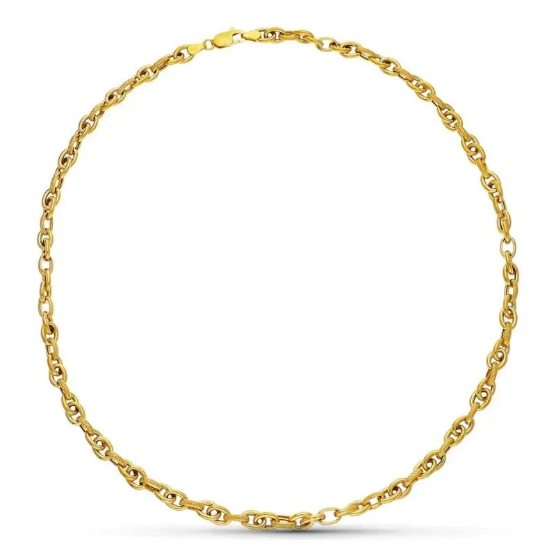 Gargantilla oro 18k mujer 43 cm. eslabones combinados huecos lisos de