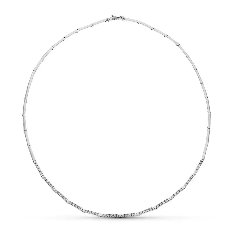Gargantilla oro blanco 18k mujer 45 cm. eslabones circonitas combinad