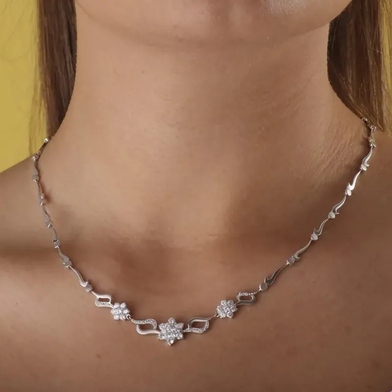 Gargantilla oro blanco 18k mujer 45 cm. juego novia eslabones lisos f
