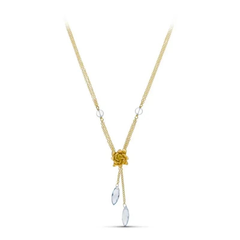 Gargantilla oro 18k mujer doble cadena flor mate detalle piedras colg