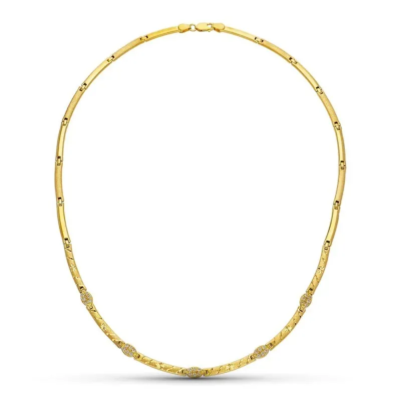 Gargantilla oro 18k mujer 45 cm. eslabones rectangulares detalles tal