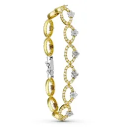 Pulsera oro bicolor 18k mujer eslabones ovalados calados circonitas d