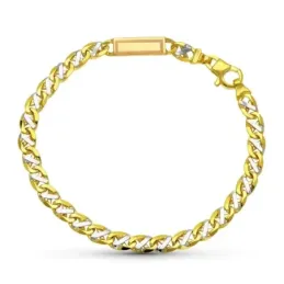 Pulsera oro bicolor 18k mujer maciza detalle chapa mosquetón