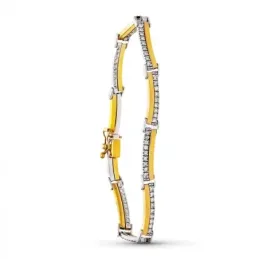 Pulsera oro bicolor 18k mujer eslabones ondulados circonitas combinad