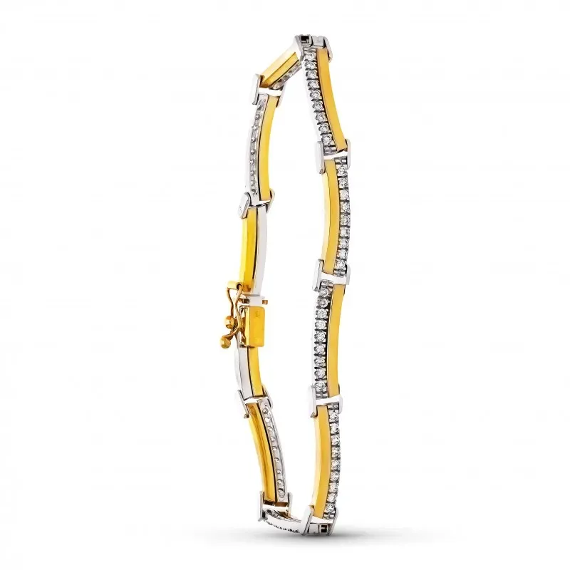 Pulsera oro bicolor 18k mujer eslabones ondulados circonitas combinad