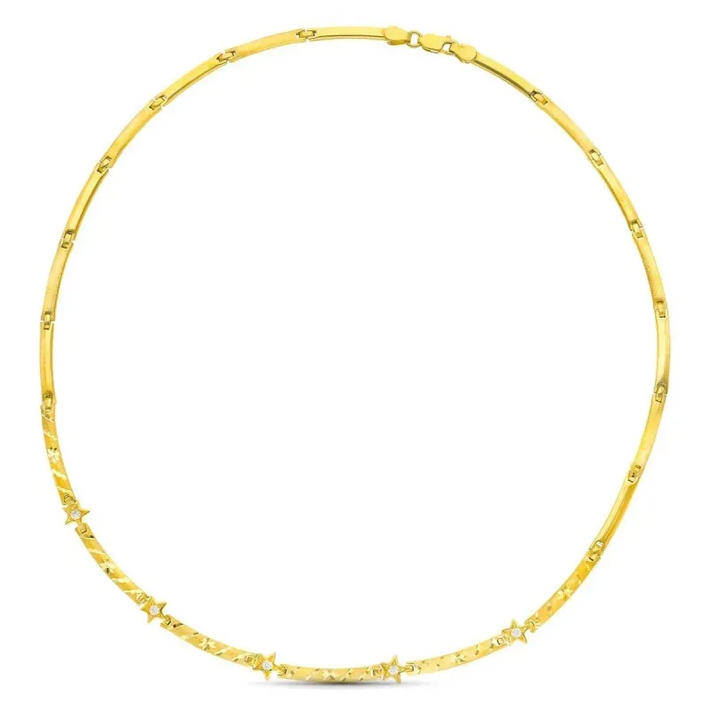 Gargantilla oro 18k mujer eslabones tramos tallados estrellas circoni