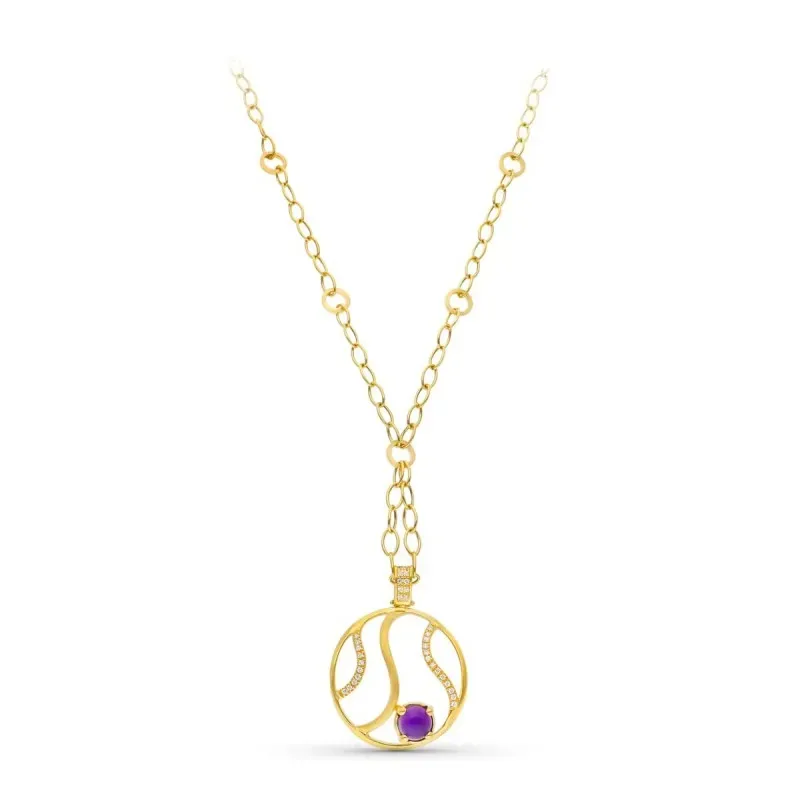 Gargantilla oro 18k mujer colgante círculo calado mate brillo circoni