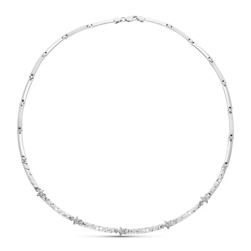Gargantilla oro blanco 18k mujer eslabones rectangulares tallados lis