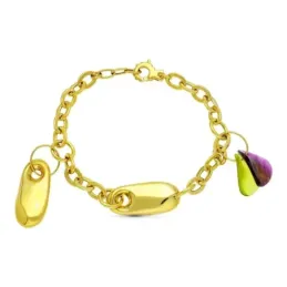 Pulsera oro 18k mujer cadena forzada detalle forma centro piedras col