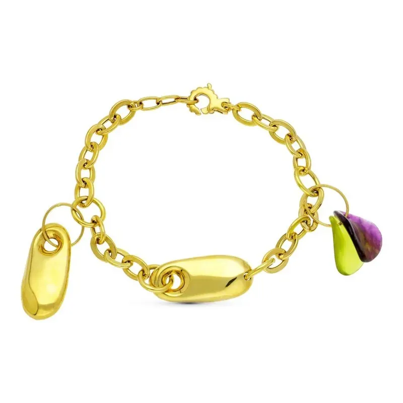 Pulsera oro 18k mujer cadena forzada detalle forma centro piedras col