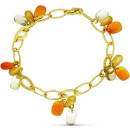 Pulsera oro 18k mujer 19.5 cm. cadena forzada detalle forma centro pi